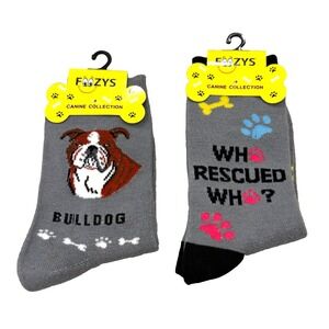 Foozys Women's Crew Socks 2 Pack: English Bulldog/Rescue; Grey; Womens Size 9-11